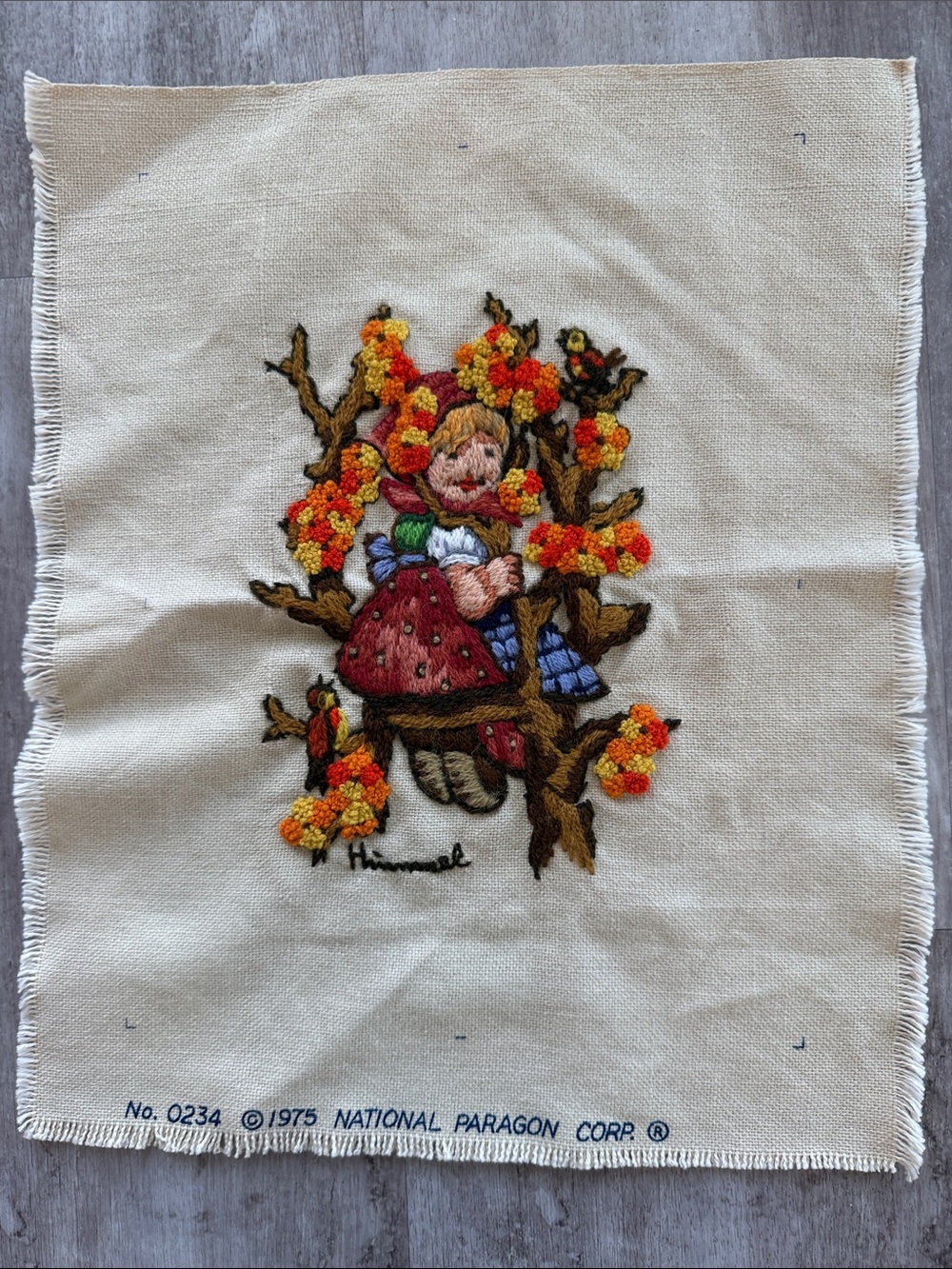 Hummel crewel embroidery Girl in Swing